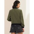 thumbnail image 5 of Unique Bargains Women's Stand Collar Zip Up Flap Pocket Long Sleeve Bomber Jacket XL Olive Green, 5 of 6
