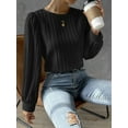 thumbnail image 6 of Women'S Long Sleeve Scoop Neck Pleated Front Fitted Blouse Tops Black S, 6 of 8