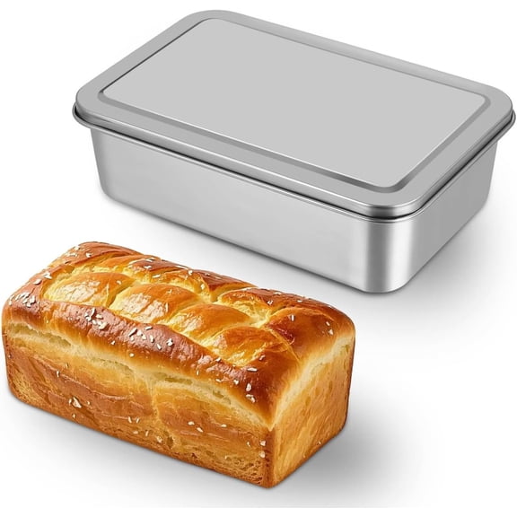 Stainless Steel Loaf Pan with Lid 6.5X15X6.5 Cm - Rectangle Bread Baking Tray for Homemade Cakes Breads Desserts with Even Heat Distribution