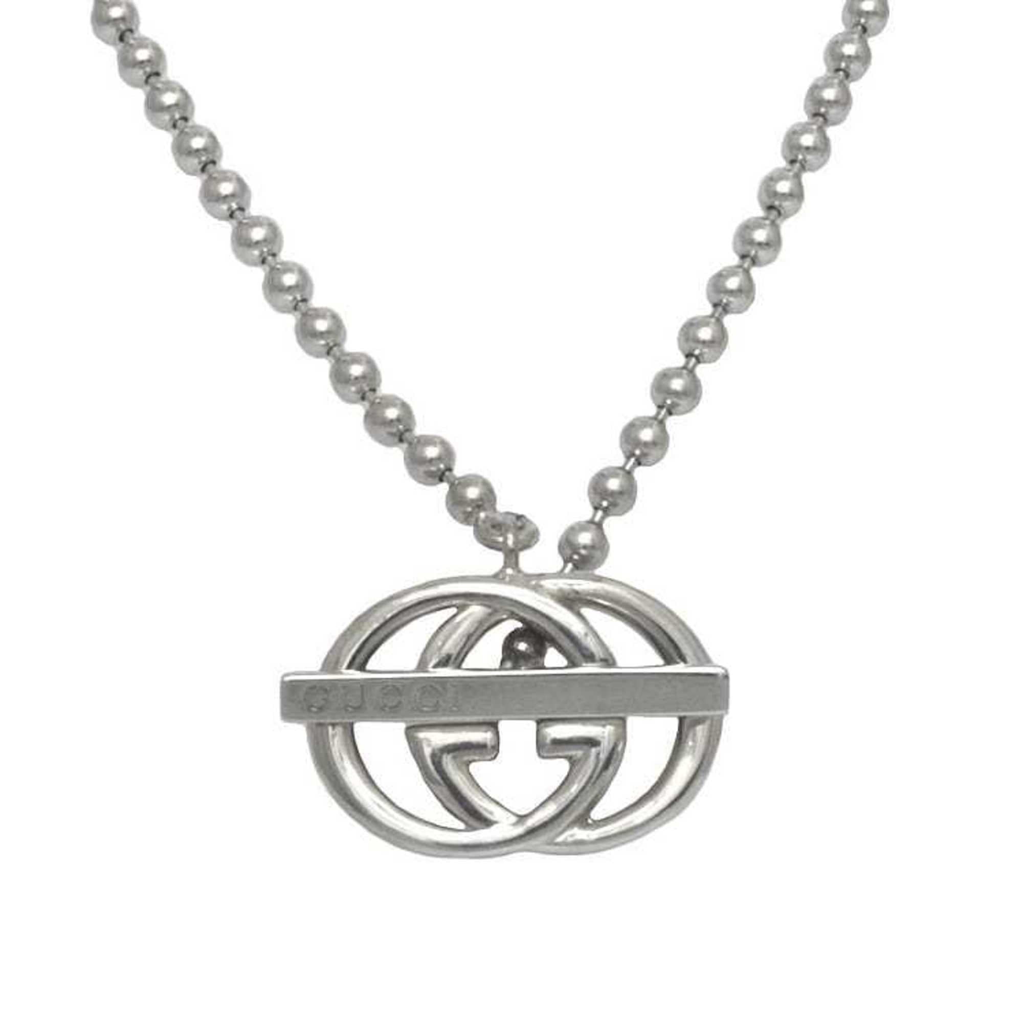Authenticated Used Gucci ball chain necklace sterling silver interlocking Ag 925 GG double G women's men's unisex pendant -