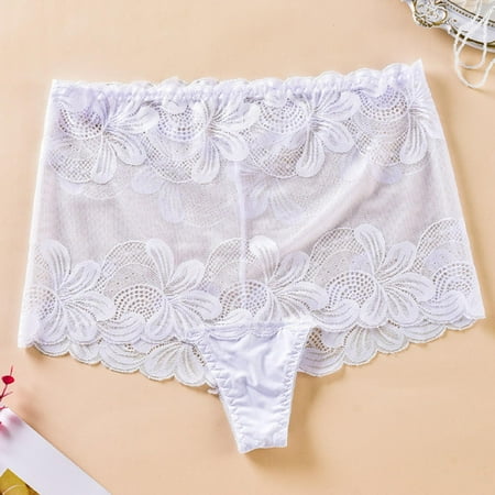 Abomasnow Womens Plus Size Lace Underwear Comfort High Waist See Through Lace Panties Breathable Tummy Control Thin Ice Silk Briefs