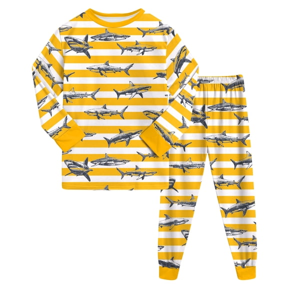 KPOPLK Little Boys Pajamas Set 2T 3T 4T 5T 6T 7T 8T Boys Cartoon Print Long Sleeve Sleepwear Fall Winter Loungewear Clothes Yellow Size 8-9 Years