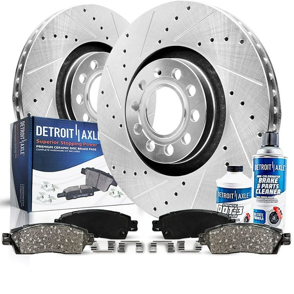 Detroit Axle - Front Brake Kit for Volkswagen Jetta Golf EOS Audi A3 Quattro Drilled & Slotted Brake Rotors and Ceramic Brakes Pads Replacement: 11.34" inch Rotors