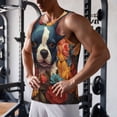 thumbnail image 5 of Lsque Cute Colorful Flower French Bulldog Pattern Mens Tank Tops Muscle Athletic Quick Dry Sleeveless Workout Fitness T Shirts Beach Tank Top, Loose-fit Sleeveless Shirt for Men-X-Large, 5 of 7