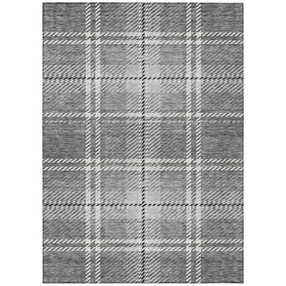 HomeRoots 596343 9 x 12 ft. Gray, Black & Ivory Plaid Washable Indoor & Outdoor Rectangle Area Rug