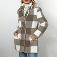 thumbnail image 6 of XFLWAM Sherpa Fleece Shacket Women Long Sleeve Button Down Plaid Flannel Jacket with Pockets Notched Lapel Warm Winter Coat Outerwear Khaki XXL, 6 of 9