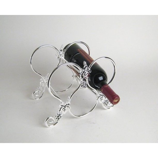 Silver Plated Grape and Vine Design Three Wine Bottle Holder Decor