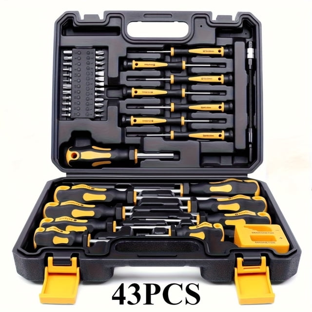 43Pcs Magnetic Screwdriver Set, Precision Screwdrivers & Magnetizer Demagnetizer, Non-Slip Handle, 360° Rotation for Precision Work, Blow Mold Storage Case