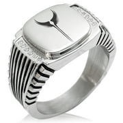 Stainless Steel Rise of the Valkyrie CZ Ribbed Needle Stripe Pattern Biker Style Polished Ring