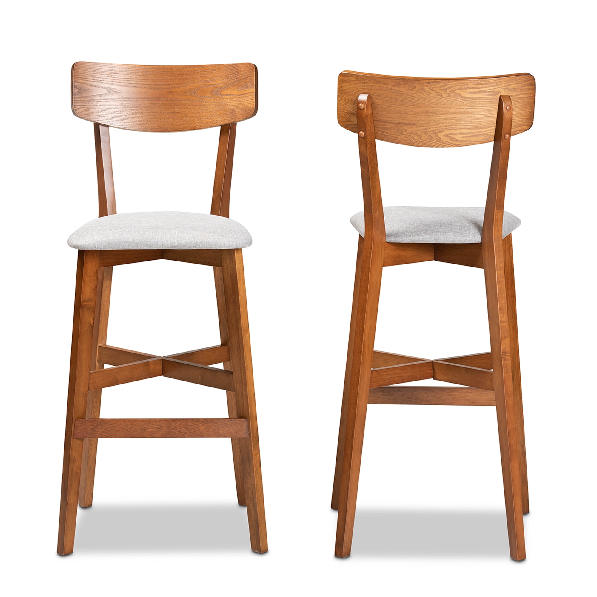 Baxton Studio Cameron Modern Grey Fabric Upholstered Bar Stool, Walnut Brown (Set of 2)