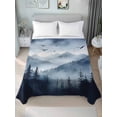 thumbnail image 2 of Full Size Flat Sheet Only, Blue Mountain Peak Soft Brushed Microfiber Bed Sheets, Forest Tree Bird Fog Landscape Hotel Quality Breathable Bedding Top Sheet, Easy Care, 81"x96", 2 of 9
