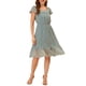 thumbnail image 2 of Vestido Midi de Invitada de Boda para Mujer INSPIRE CHIC con Cuello Cuadrado, Mangas de Volante y Estampado Floral en Azul Gris XL, 2 of 5