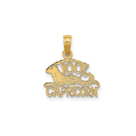 10K Yellow Gold Capricorn Zodiac Charm Pendant, Polished Rectangular Design