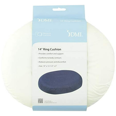DMI Molded Foam Ring Donut Seat Cushions For Hemmoroids and Back Pain Relief - 14-Inch X 12.5-Inch X 3-Inch - White