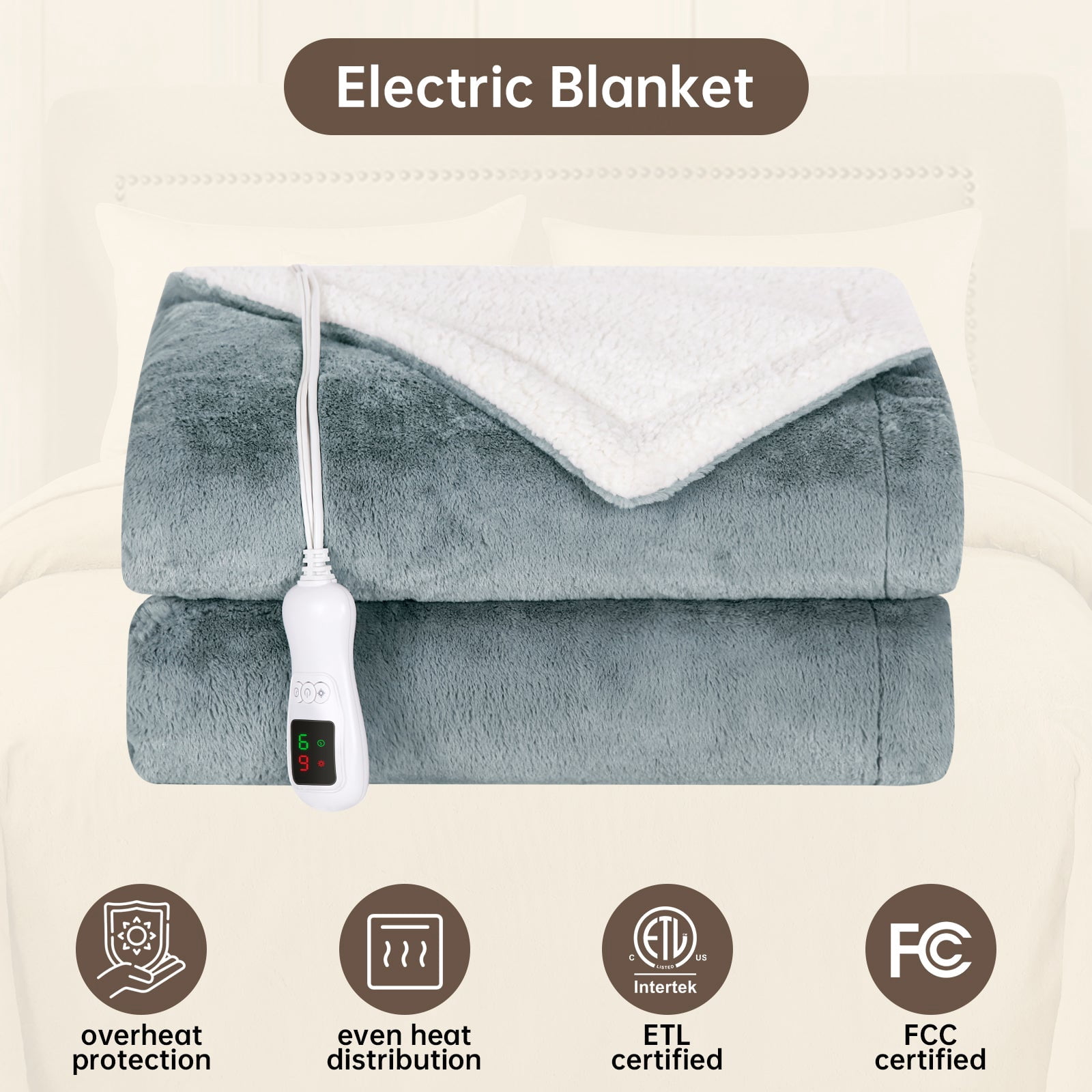 Heated Blanket Full Size, Washable Heated Blanket Electric, Electric Blanket, Light Gray, 72" x 84", Blanket Warmer Heating blanket Heat Warming Blanket Electric Blanke Heater