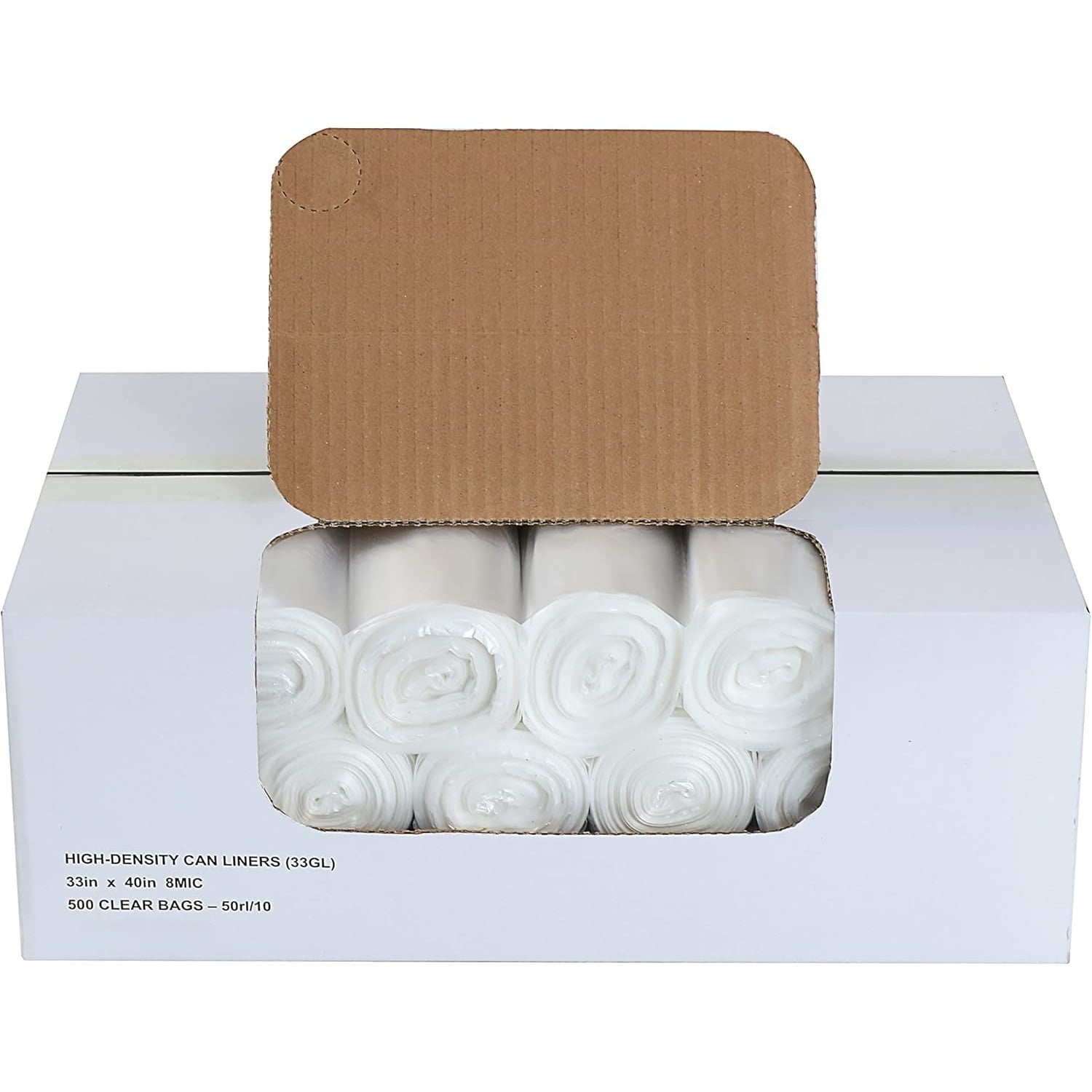 33 Gallon Clear Trash Can Liners - 33" x 40" - High Density Garbage Bags - Case of 500 - Multipurpose for Office, Outdoor, Recycling, Industrial and Commercial