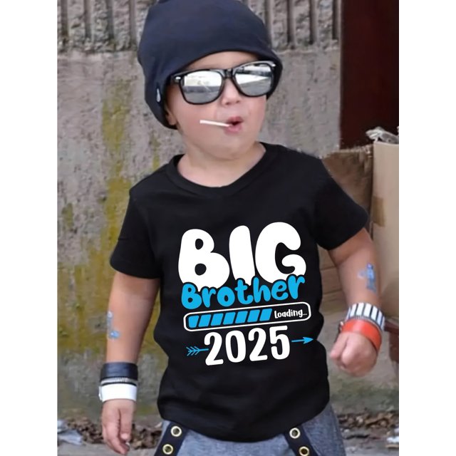 Big Brother 2025 Loading Graphic Cotton 'S T-Shirt - Casual Crew Neck Slight Stretch Alphabet Print Regular Length Short Sleeve for Spring/Summer - Comfortable Breathable Knit Fabric Top for Under 12