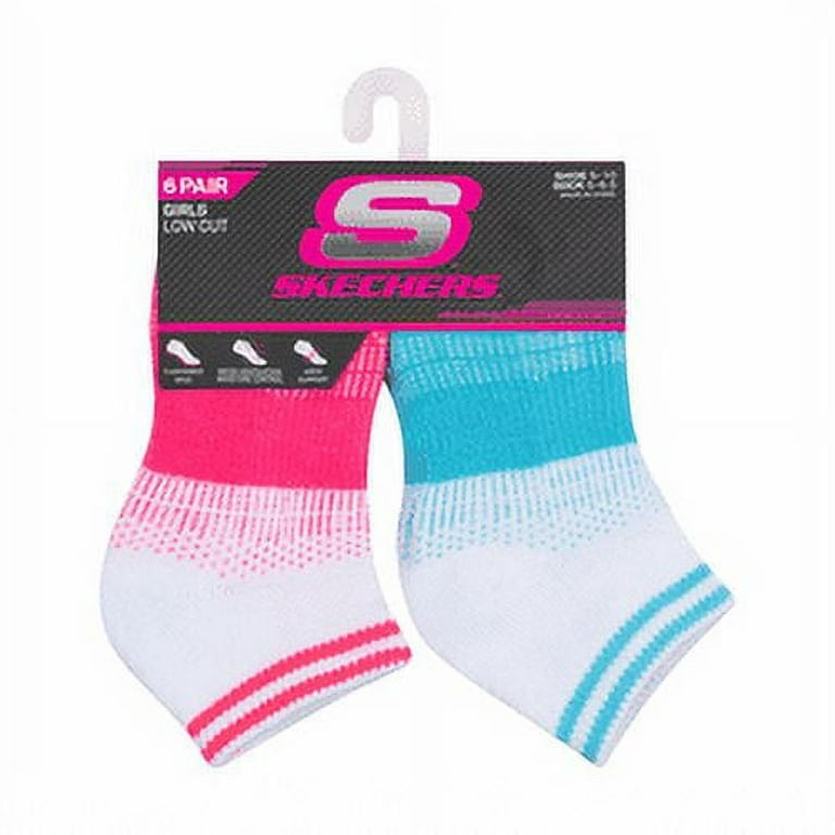 Skechers Kids Girls\' 6 Pack 1/2 Terry Low Cut Socks, White/Bright Pink,  5-6.5