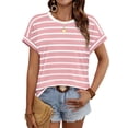 thumbnail image 2 of Women's Short Sleeve Shirts Outfits Stripe Dressy Clothes Tops for Casual Summer Pink M, 2 of 8