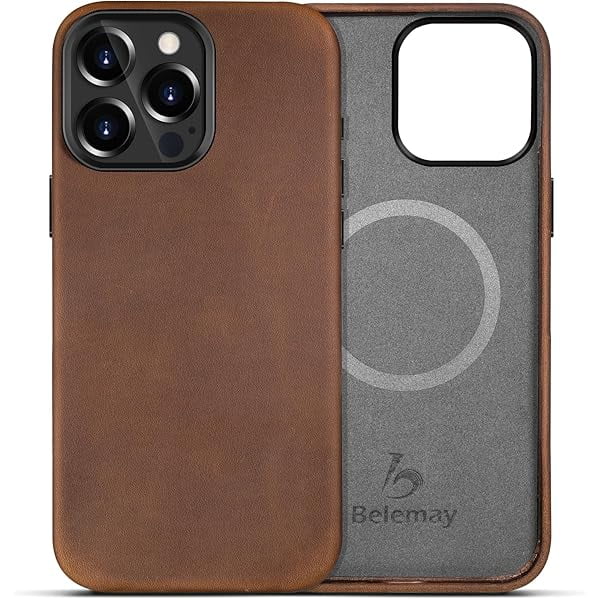 Compatible with iPhone 15 Pro Max Leather Case Magsafe-Top Grain Vintage Crazy Horse Leather-Metal Buttons Camera Bezel-Slim Fit-Precision Crafted Premium Phone Cover (6.7-inch)-Retro Brown