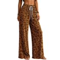 thumbnail image 4 of Womens Leopard Print Pants Casual Elastic Waist Wide Leg Pants Loose Fit Lounge Trousers with Pockets, 4 of 5