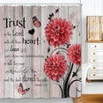 thumbnail image 3 of Farmhouse Flower Butterfly Bathroom Curtain, Rustic Red Floral Dahlia Wooden Shower Curtain, Inspirational Quote Bath Curtain, Washable Fabric Shower Curtain Set with Hooks 36X72in, 3 of 6