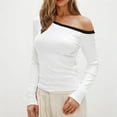 thumbnail image 3 of Mittory Women's One Shoulder T Shirt Asymmetrical Neck Long Sleeve Slim Fit Tee Tops, 3 of 5