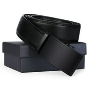Sendefn Mens Leather Belt Automatic Ratchet Buckle Slide Belt for Dress Casual Trim to Fit with Gift Box(A-black-31,28 to 46 WAIST ADJUSTABLE)