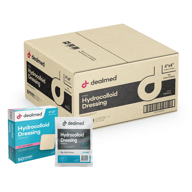 Dealmed 4" x 4" Hydrocolloid Dressing, Thin .5mm Sterile Individually Packed Dressings