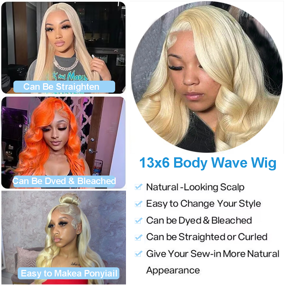 30 Inch 613 13x6 Lace Front Wig Human Hair 200 Density Blonde Body Wave Lace Front Wigs Human Hair Pre Plucked 613 HD Lace Frontal Wig 13x6 Blonde Wig Human Hair 613 Human Hair Wig for Women