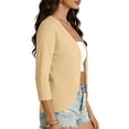 thumbnail image 4 of Women's Lightweight 3/4 Sleeve Bolero Shrug Open Front Cardigan Curved Hem Soft Stretch Cover Up for Evening Dress Wedding Guest, Beige, XL, 4 of 10