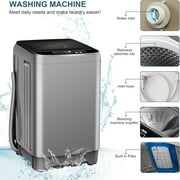 Kcpolre Portable Washing Machine, 25 lbs Full Automatic Washer with 10 Programs & 8 Water Levels, Top Load Clothes Washing Machines with LED Display for Home, Apartment, Grey