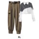 thumbnail image 4 of Minnieouse Camisa de piezas para mujer, pantalones, conjunto de patrón de empalme, camisa chal, Retro, informal, ligero, portátil, ropa para conjuntos de ropa Blanco Gris Caqui 3 Minnieouse  AP013495-21, 4 of 6