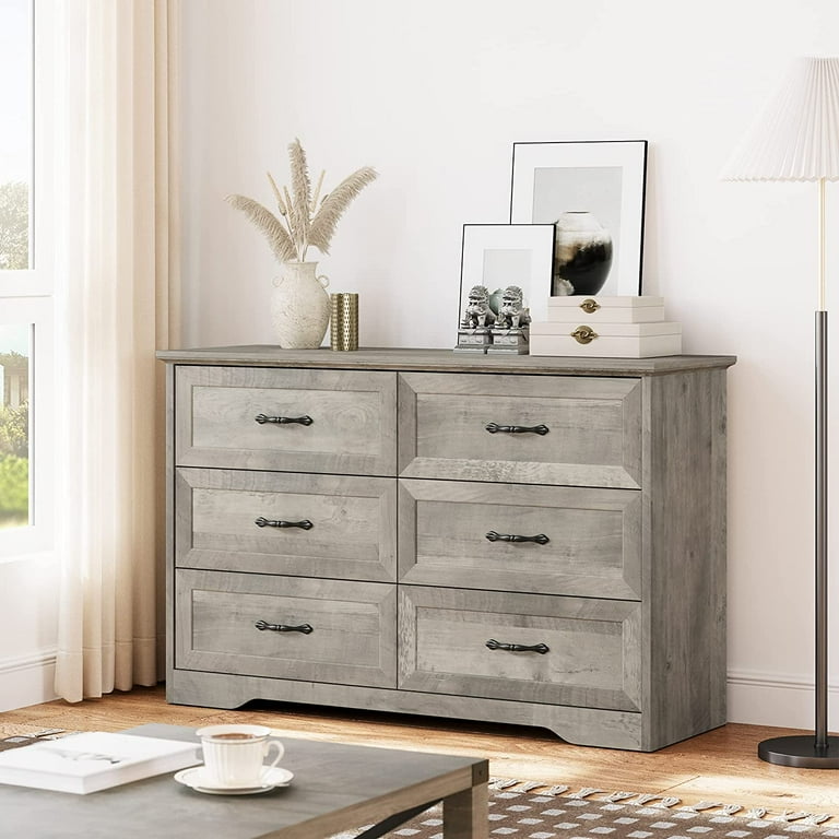 Amyove 6 Drawer Dresser Mid Century Style Light Grey Wood Dresser for Bedroom Closet Living Room Nursery Walmart