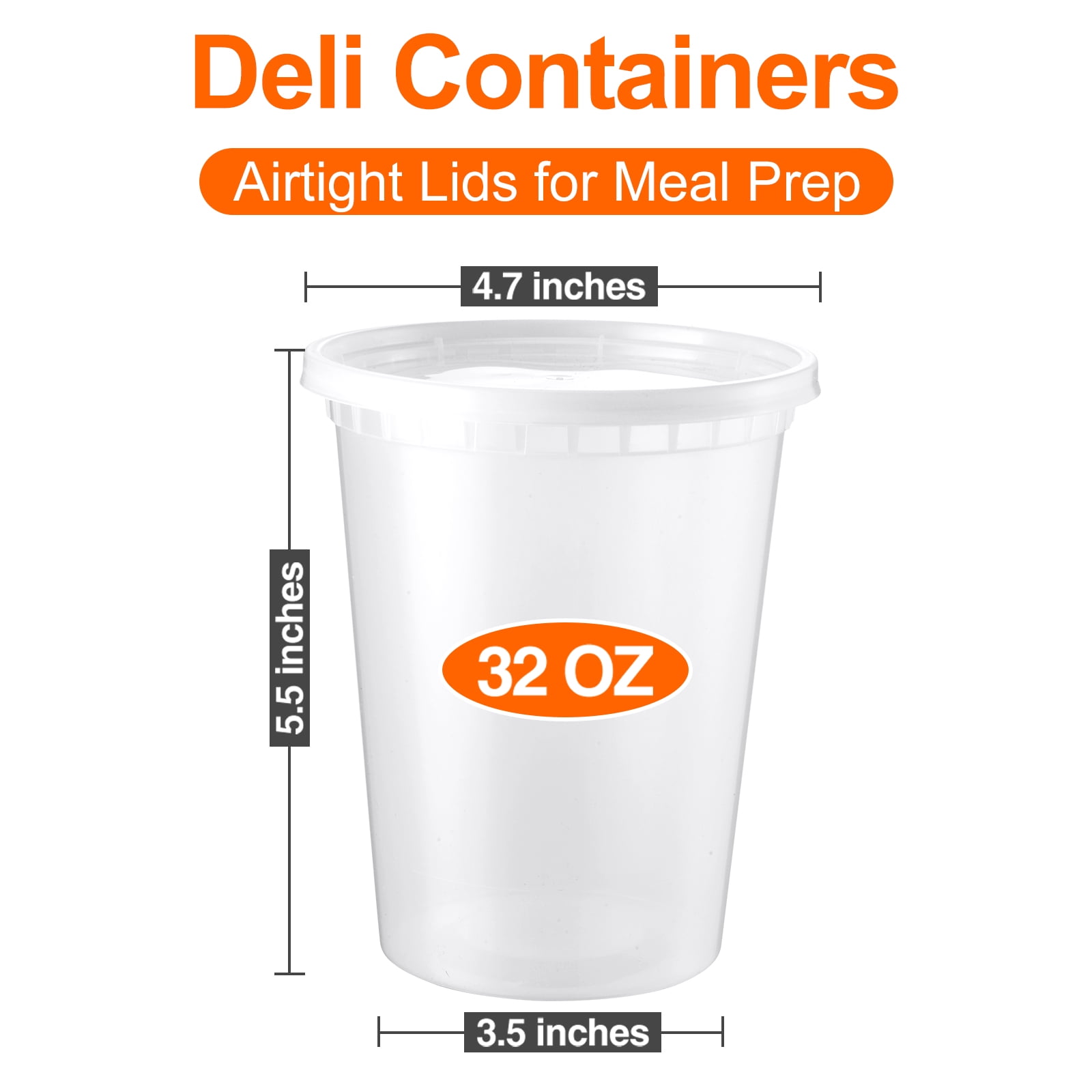 BagDream 50 Pack Airtight Deli Containers with Lids, 32oz Plastic Food Storage Containers Microwave Freezer Dishwasher Safe for Takeout & Storage
