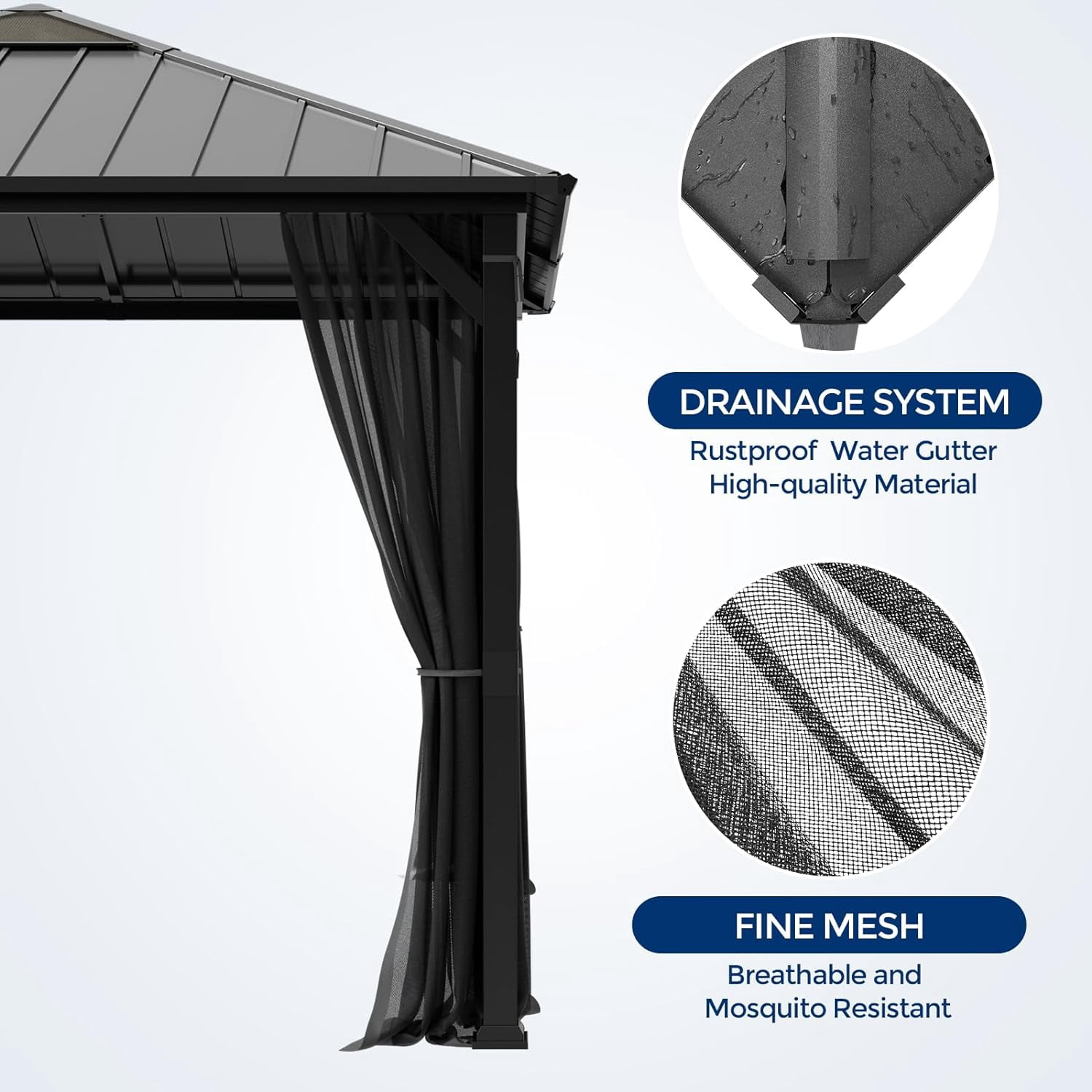 ELPOSUN Outdoor Living 10’ X 10’ Hardtop Gazebo Canopy with Netting & Curtains, Outdoor Aluminum Gazebo with Galvanized Steel Double Roof for Patio Lawn and Garden, Black