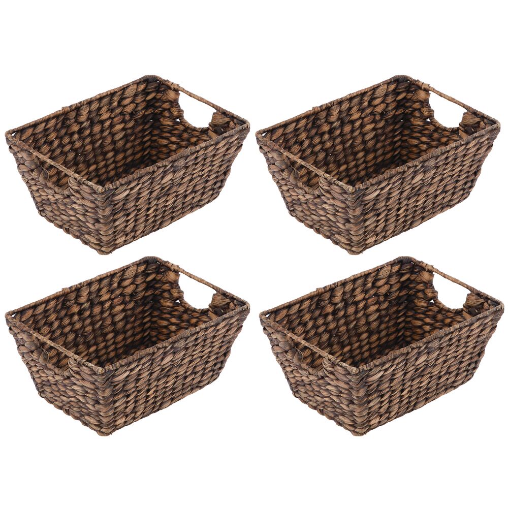 mDesign Hyacinth Home Storage Basket for Cube Furniture, 4 Pack, Brown
