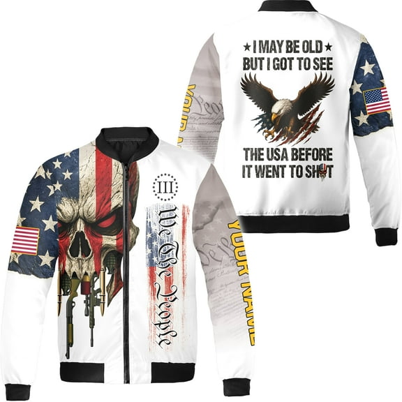 Lotusprinthandmade Personalized I May Be Old But I Got to See Bomber Jacket S-5XL Multicolor (S), custom name eagle bomber jacket, veteran eagle patriotic jacket