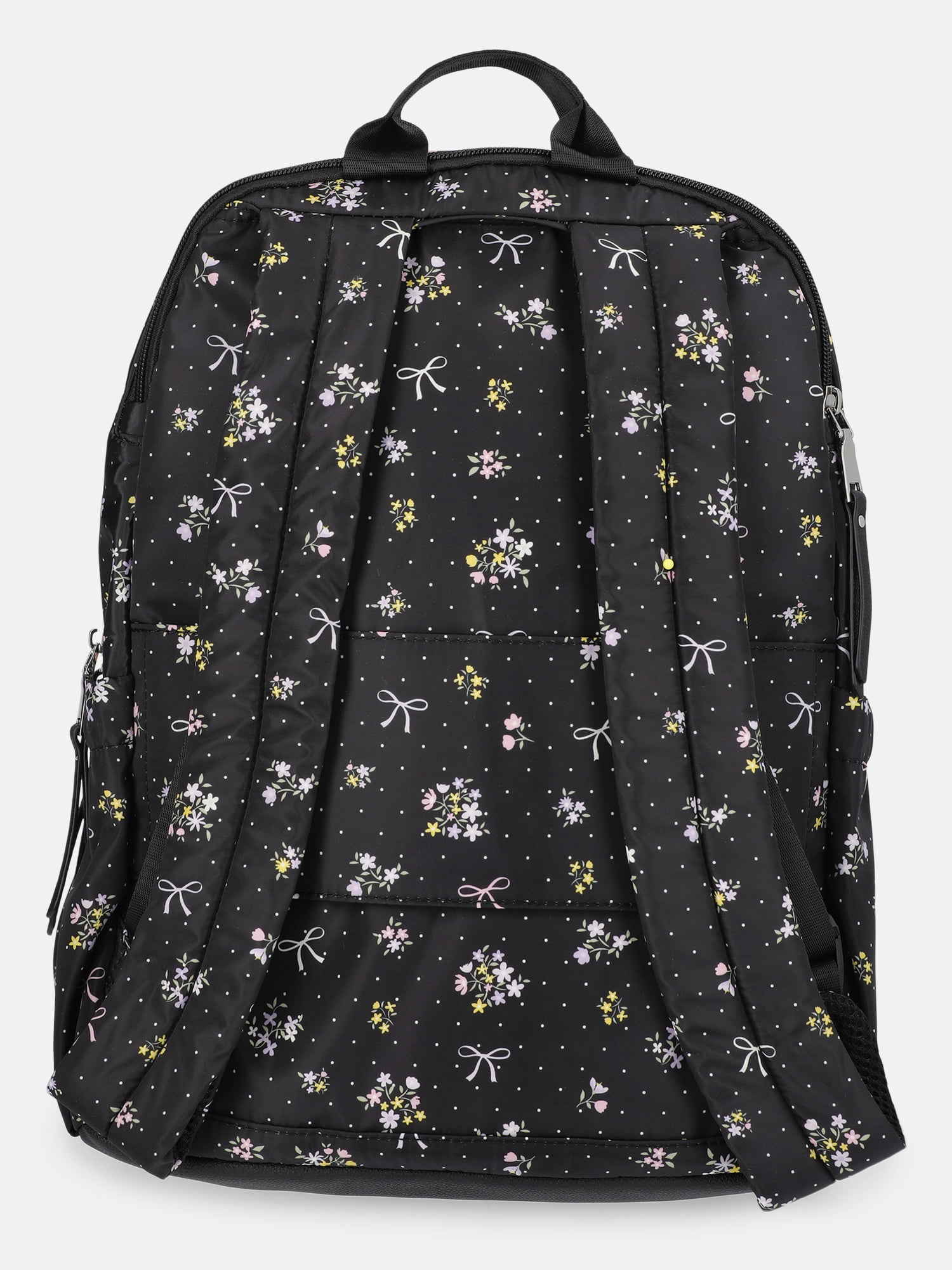 Madden NYC Women's Dome Backpack with Chain Accent, Black Bow Floral