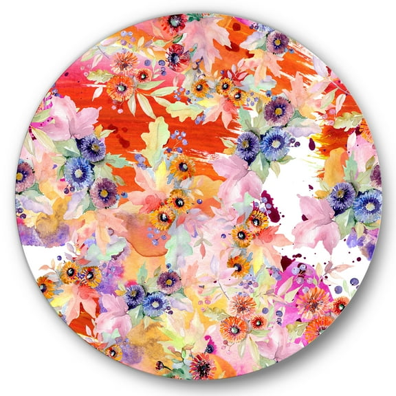 Designart 'Wildflowers and Vibrant Wild Spring Leaves VI' Modern Circle Metal Wall Art 36x36 - Disc of 36