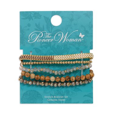 The Pioneer Woman - Women's Jewelry, Soft Gold-tone Bracelet Set with Genuine Stone Beads