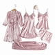 thumbnail image 1 of Conjunto de pijama satinado para mujer, 5 piezas, con paneles de encaje, noche de boda, 1 of 2