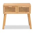thumbnail image 4 of Baxton Studio Falan Mid-Century Modern Oak Brown Finished Wood 2-Drawer Console Table with Rattan,Wholesale Interiors, 4 of 10