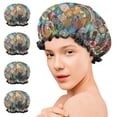 thumbnail image 7 of Shower Caps,Multicolor Ethnic Geometric and Floral Pattern Waterproof Shower Cap for Women 4 Pieces,Double Reusable Hair Cover for Shower PEVA Elastic Stretch Hem, 7 of 7