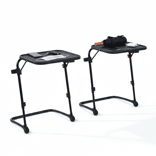 Homy Casa 2 Pack Austin Adjustable Folding TV Tray Table Metal Couch Snack Table with Cup Holder for Living Room, Black