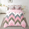 thumbnail image 2 of Erosebridal Futuristic Geometry Bed in a Bag Queen size, Pink Stripe Bed Set, Abstract Decor, Reversible, 2 of 5