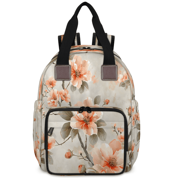 Jiaoprinted Peach Blossoms Diaper Bag Backpack, Japanese Cherry Blossoms Travel Diaper Bag, Waterproof Mom Backpack Travel Essentials with Insulated Bottle Pockets & Stroller Strap
