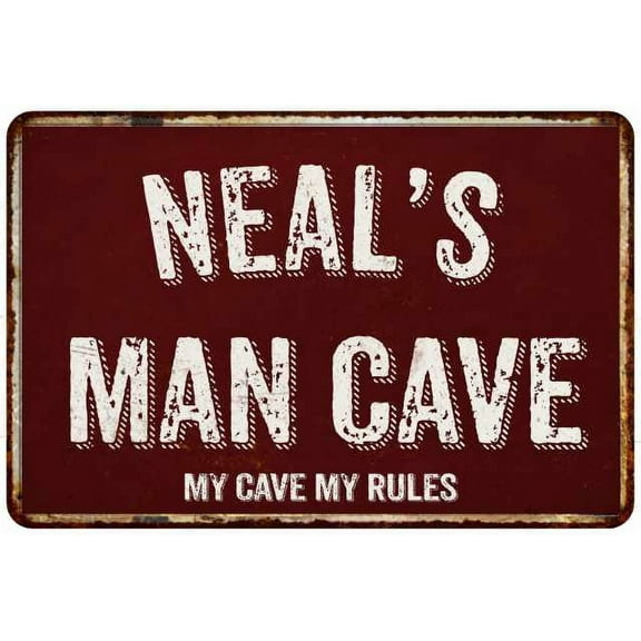 NEAL'S Man Cave Red Grunge Sign Metal 8x12 Decor 208120003093