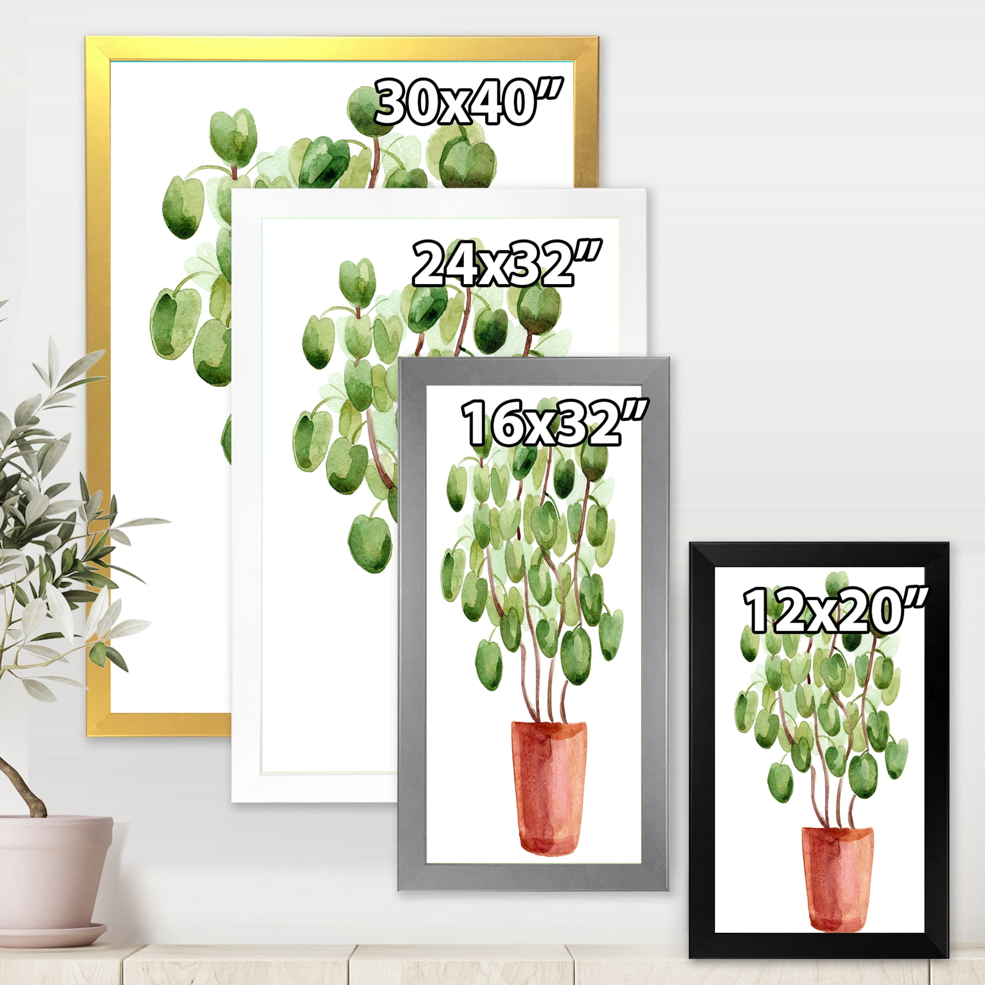 Designart 'Abstract Chinese Money Plant In Pot' Traditional Framed Art Print