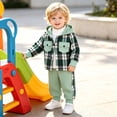 thumbnail image 5 of RMGVDSD Toddler Boys Fall Clothes Plaid Shirt Hooded Sweatshirt With Pocket Long Sleeve Jacket Tops And Casual Pants Two Piece Outfits Set 12-18 Months, 5 of 9